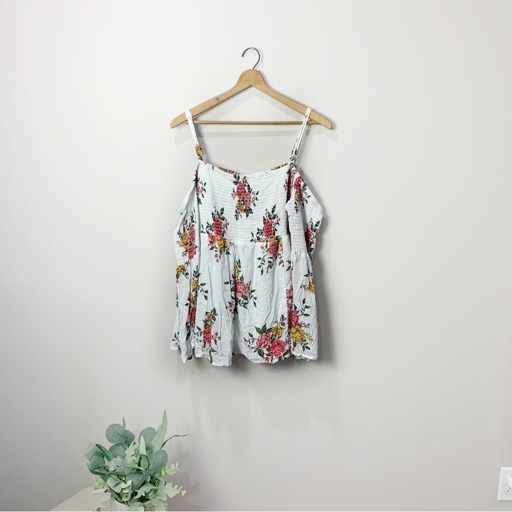 [Torrid] White Floral Print Smocked Off The Shoulder Top